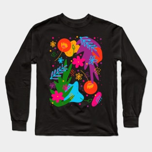 Jewel Tone Flower Pattern Colorful Tropical Aesthetic Long Sleeve T-Shirt